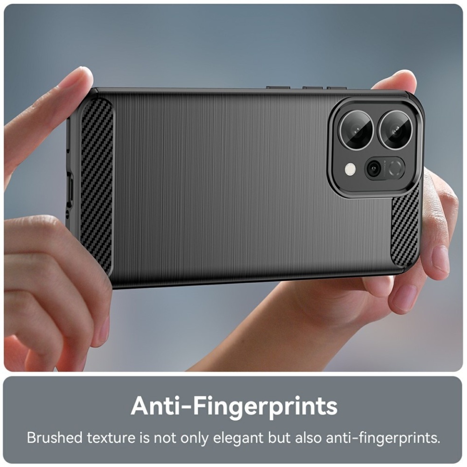 Husa pentru Oppo Reno14 F, SKYDDAR INNOVATION, Carbon Silicone, din Silicon Slim, cu textura Fibra Carbon, set cu sticker, Negru - 1 | YEO