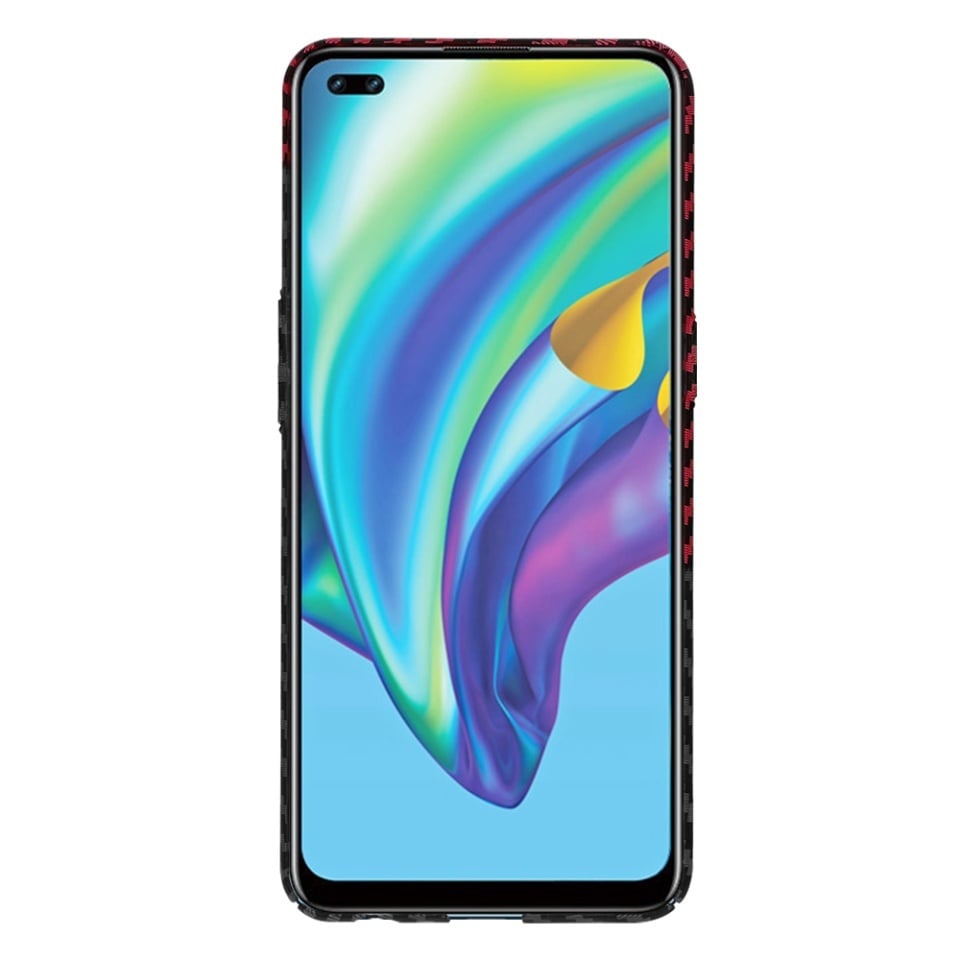 Husa pentru Oppo Reno4 Lite, SKYDDAR INNOVATION, textura carbon, Carbonite FiberShell, set cu sticker, Rosu inchis, - 1 | YEO