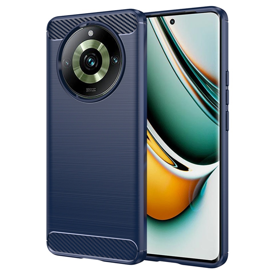 Husa pentru Realme 11 Pro / 11 Pro+, SKYDDAR INNOVATION, Carbon Silicone, din Silicon Slim, cu textura Fibra Carbon, set cu sticker, Albastru