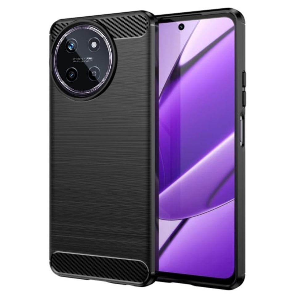 Husa pentru Realme 11, SKYDDAR INNOVATION, Carbon Silicone, din Silicon Slim, cu textura Fibra Carbon, set cu sticker, Negru