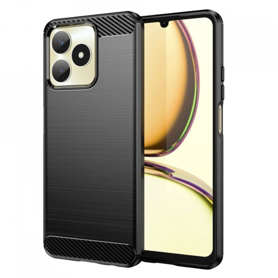 Husa pentru Realme C53 din silicon, Slim, cu textura Fibra Carbon - Negru