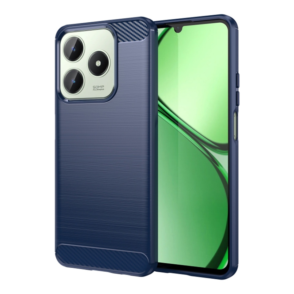 Husa pentru Realme C63 / C61 din Silicon Premium, Slim, cu textura Fibra Carbon - Albastru