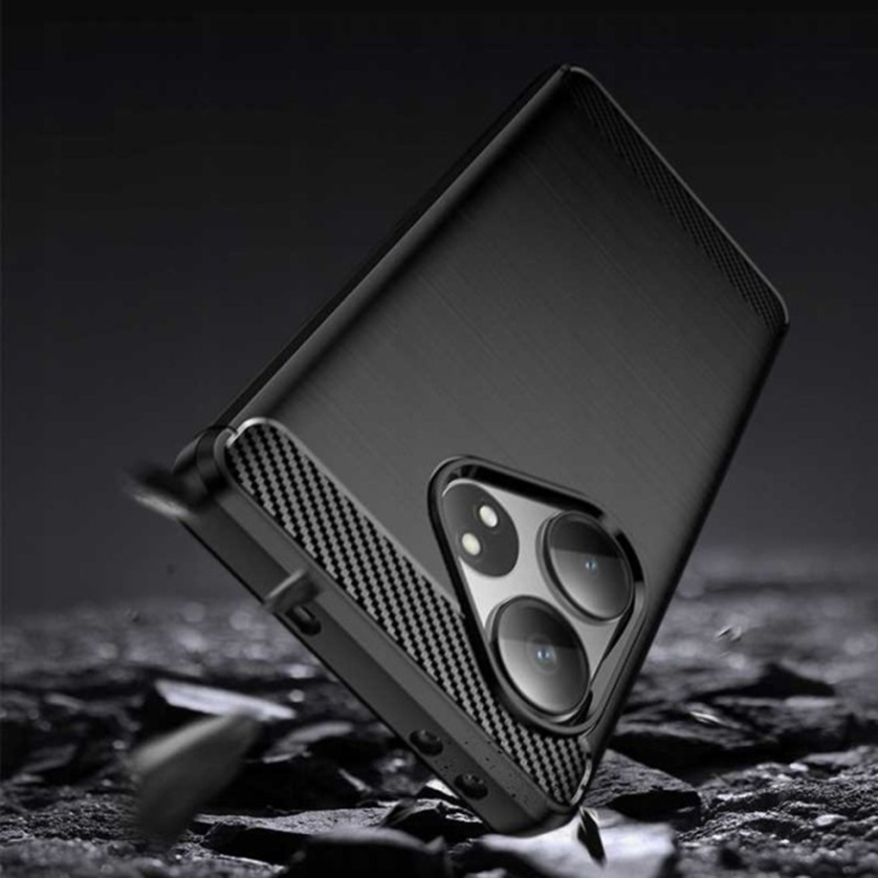 Husa pentru Realme GT 6 / GT 6T, SKYDDAR INNOVATION, Carbon Silicone, din Silicon Slim, cu textura Fibra Carbon, set cu sticker, Negru - 3 | YEO