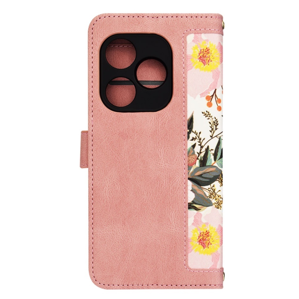Husa pentru Realme GT 6 / GT 6T, SKYDDAR INNOVATION, Flipcraft din Piele Ecologică, Stand Integrat, Buzunare pentru Carduri, set cu sticker, Roz - 2 | YEO