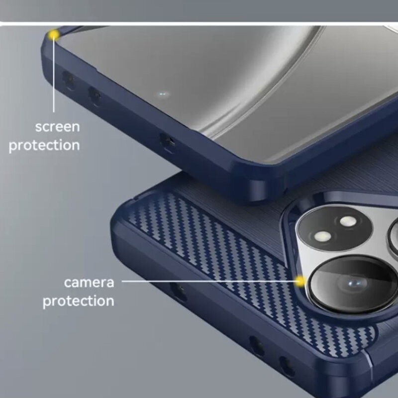 Husa pentru Realme GT 7 Pro din Silicon Premium, Slim, cu textura Fibra Carbon - Albastru - 1 | YEO