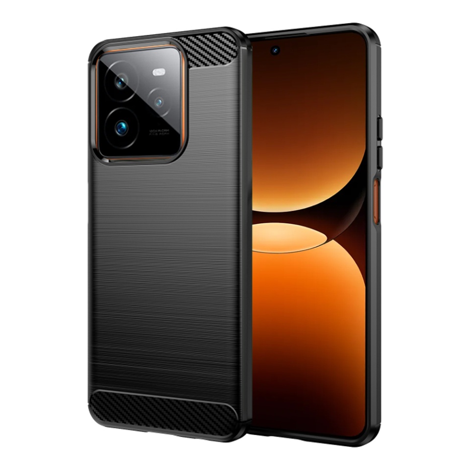 Husa pentru Realme GT 7 Pro, SKYDDAR INNOVATION, Carbon Silicone, din Silicon Slim, cu textura Fibra Carbon, set cu sticker, Negru