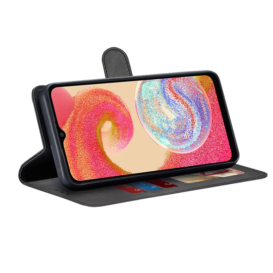 Husa pentru Samsung Galaxy A04e / Galaxy M04, SKYDDAR INNOVATION, Diary Book, tip carte, cu Portofel Interior, Antisoc, Negru, set cu sticker - 1 | YEO