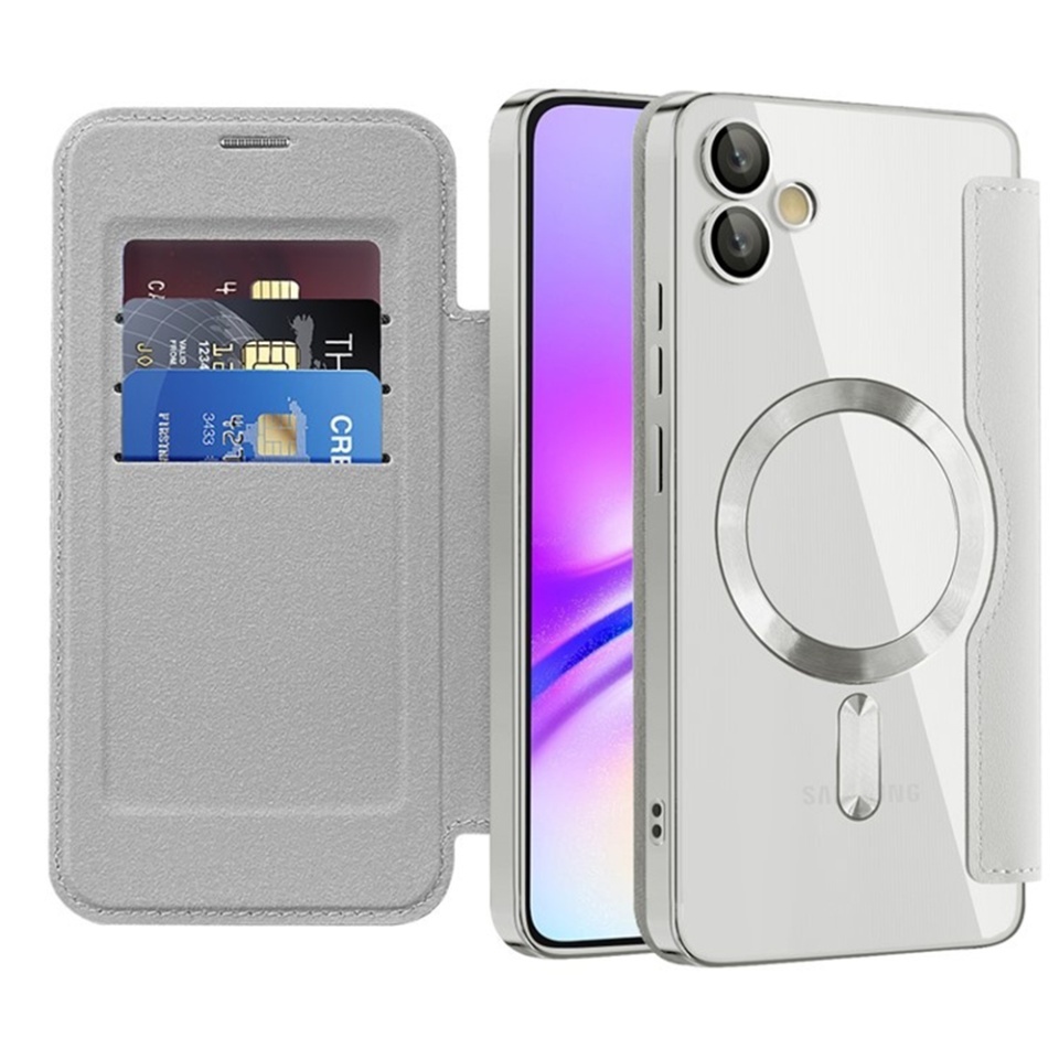 Husa pentru Samsung Galaxy A05 tip carte, SKYDDAR INOVATION, SmartMag Book, Magsafe, RFiD, Suport Carduri, set cu sticker, Gri
