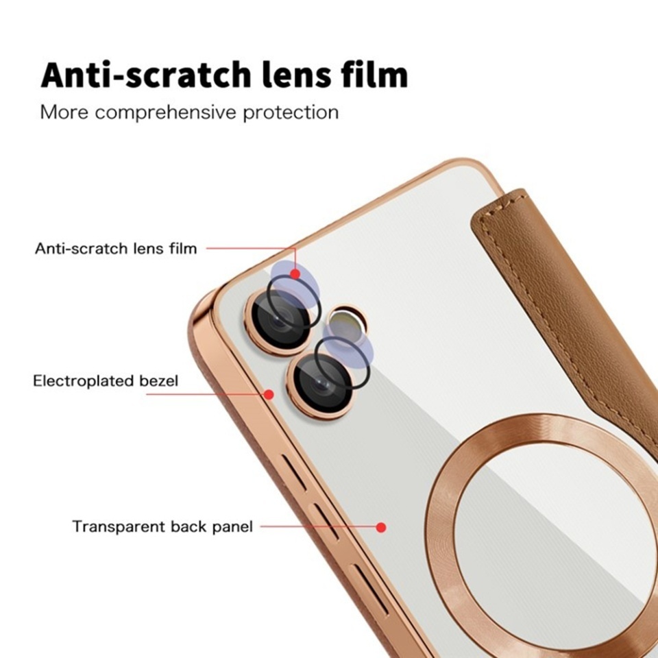 Husa pentru Samsung Galaxy A05 tip carte, SKYDDAR INOVATION, SmartMag Book, Magsafe, RFiD, Suport Carduri, set cu sticker, Maro - 2 | YEO