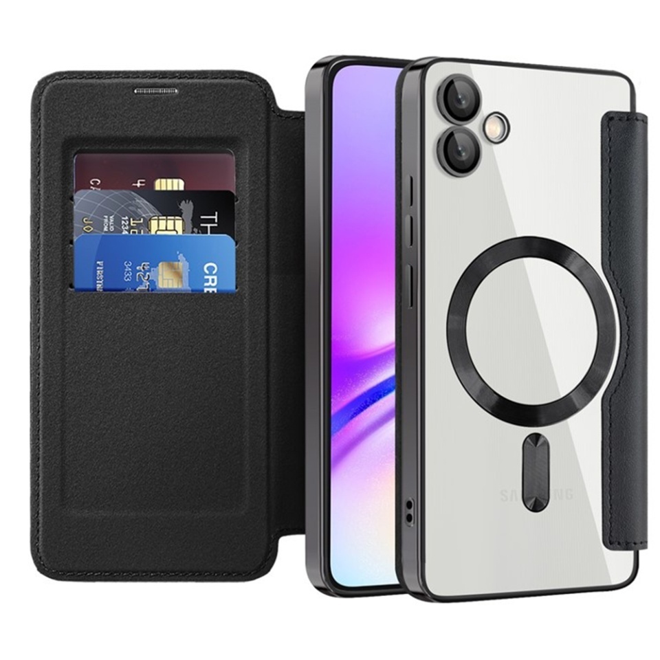 Husa pentru Samsung Galaxy A05 tip carte, SKYDDAR INOVATION, SmartMag Book, Magsafe, RFiD, Suport Carduri, set cu sticker, Negru