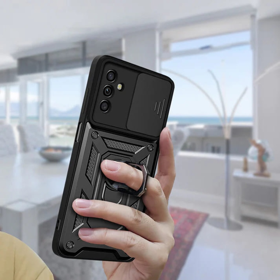 Husa pentru Samsung Galaxy A05s, SKYDDAR INNOVATION, CamShield, Inel magnetic, set cu sticker, Auriu - 2 | YEO