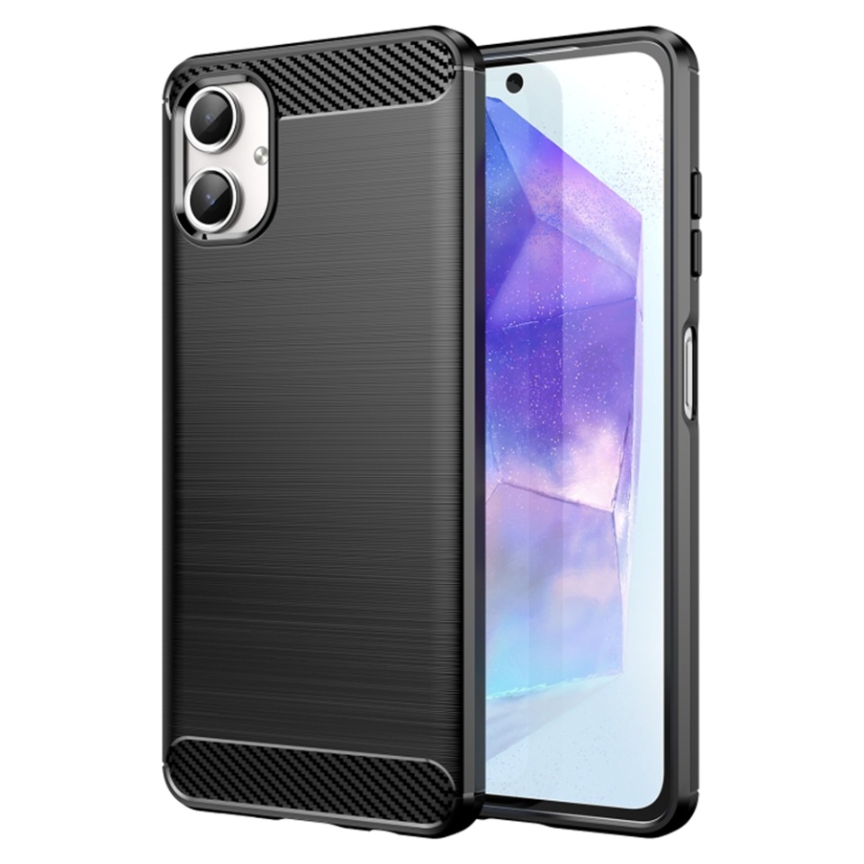 Husa pentru Samsung Galaxy A06 din Silicon Premium, Slim, cu textura Fibra Carbon - Negru