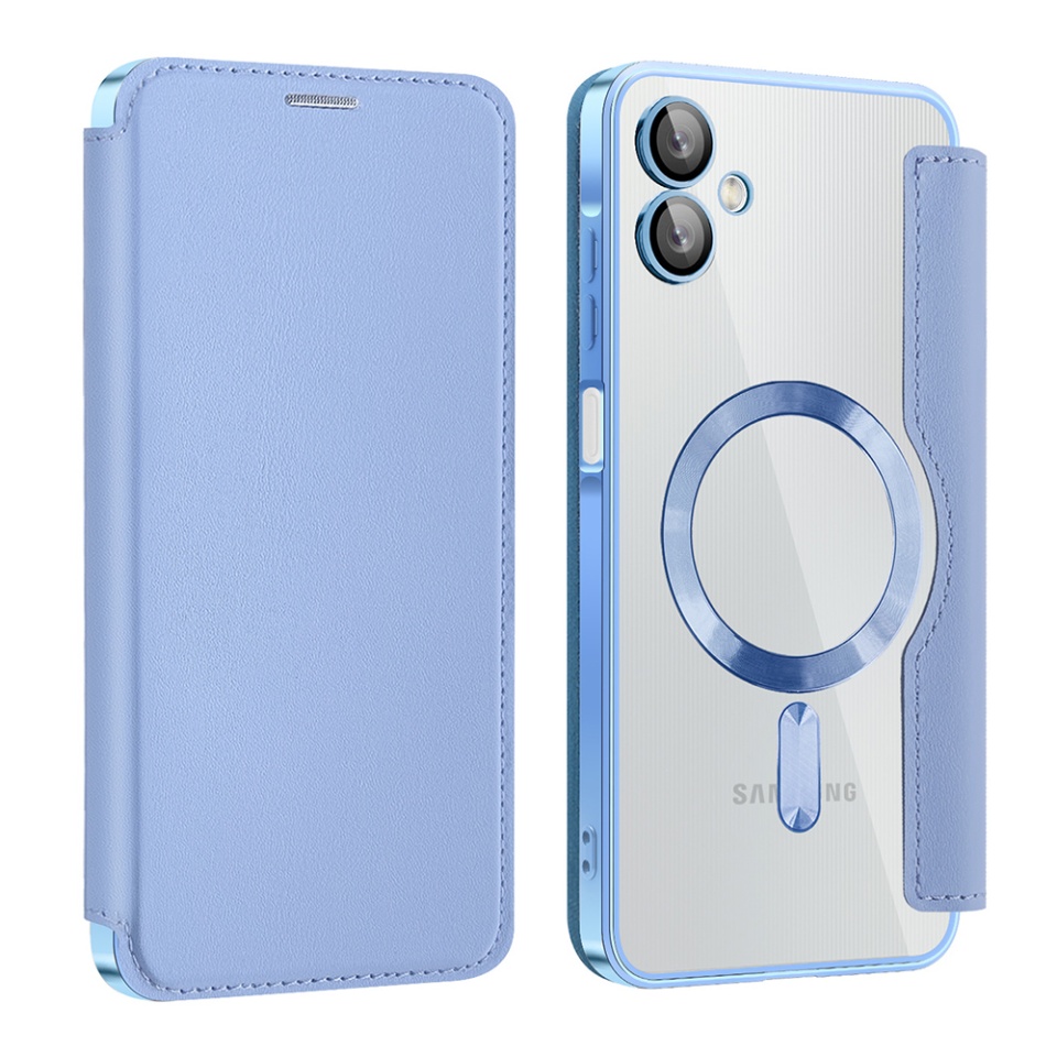 Husa pentru Samsung Galaxy A06 tip carte, SKYDDAR INOVATION, SmartMag Book, Magsafe, RFiD, Suport Carduri, set cu sticker, Bleu - 1 | YEO