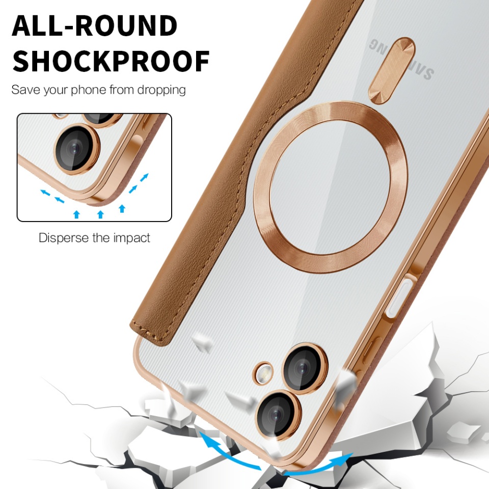Husa pentru Samsung Galaxy A06 tip carte, SKYDDAR INOVATION, SmartMag Book, Magsafe, RFiD, Suport Carduri, set cu sticker, Maro - 3 | YEO