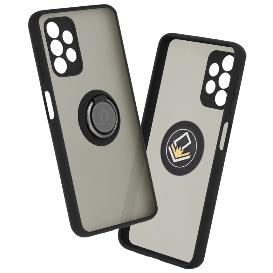 Husa pentru Samsung Galaxy A13 4G, SKYDDAR INNOVATION, Glinth cu Inel Rotativ 360° Magnetic, Negru, set cu sticker