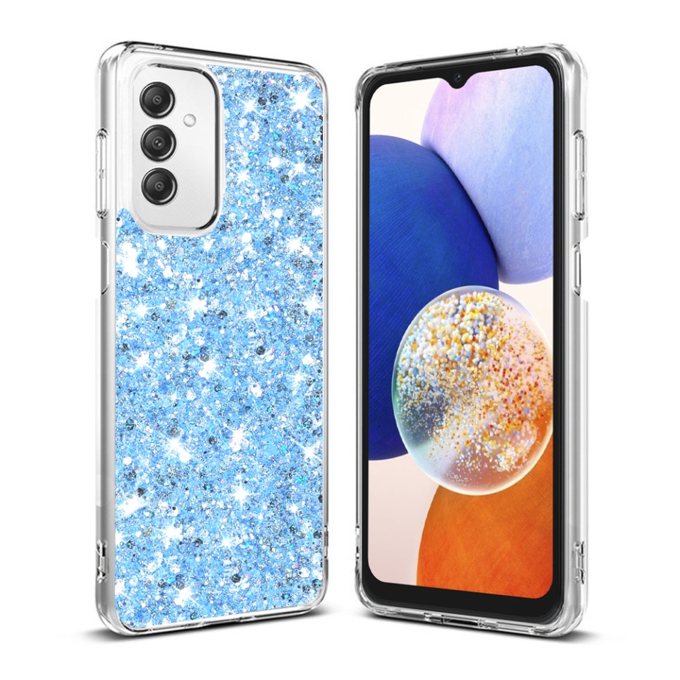 Husa pentru Samsung Galaxy A14 5G / Galaxy A14 4G , Fundal Detasabil, din Silicon cu Sclipici, Design Stralucitor, Protectie Completa - Bleu