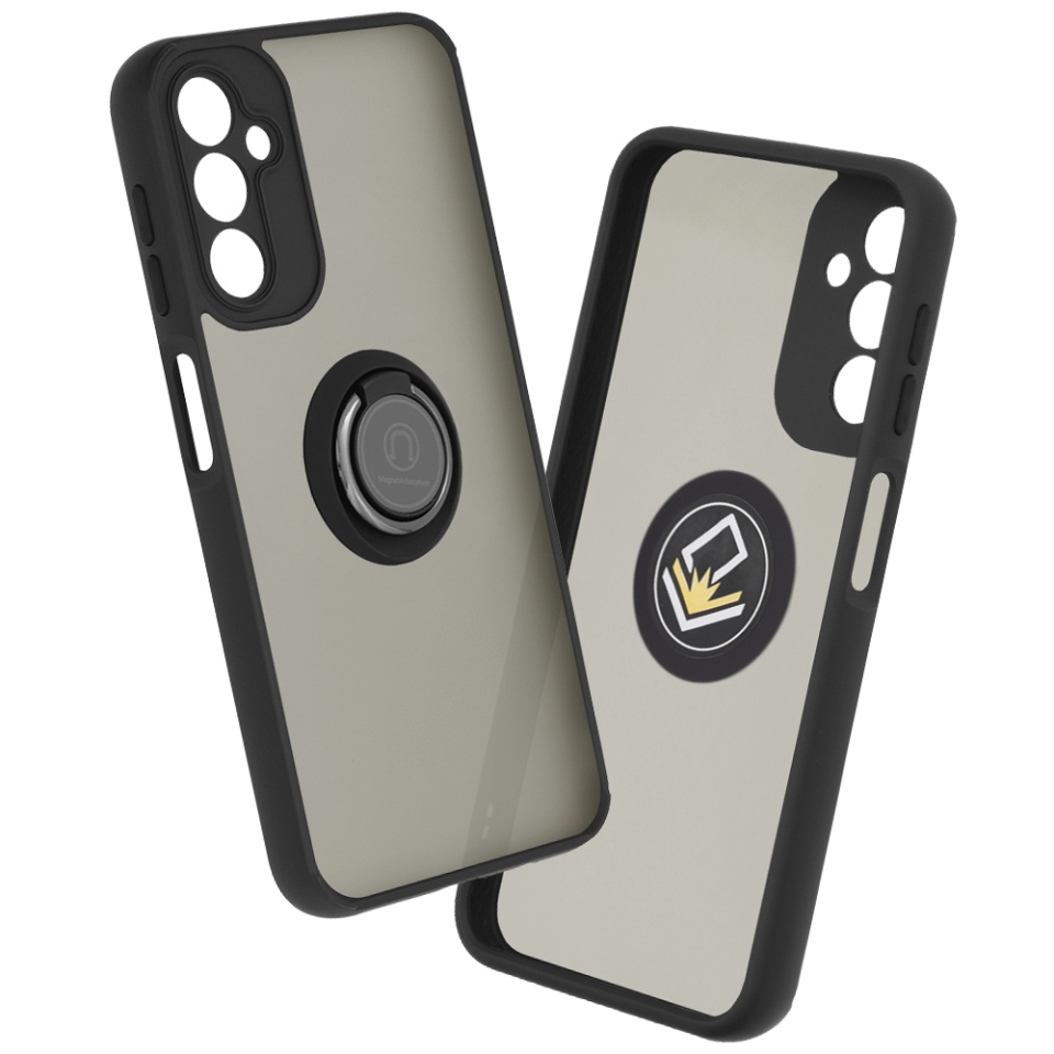 Husa pentru Samsung Galaxy A14 5G / Galaxy A14 4G, SKYDDAR INNOVATION, Glinth cu Inel Rotativ 360° Magnetic, Negru, set cu sticker