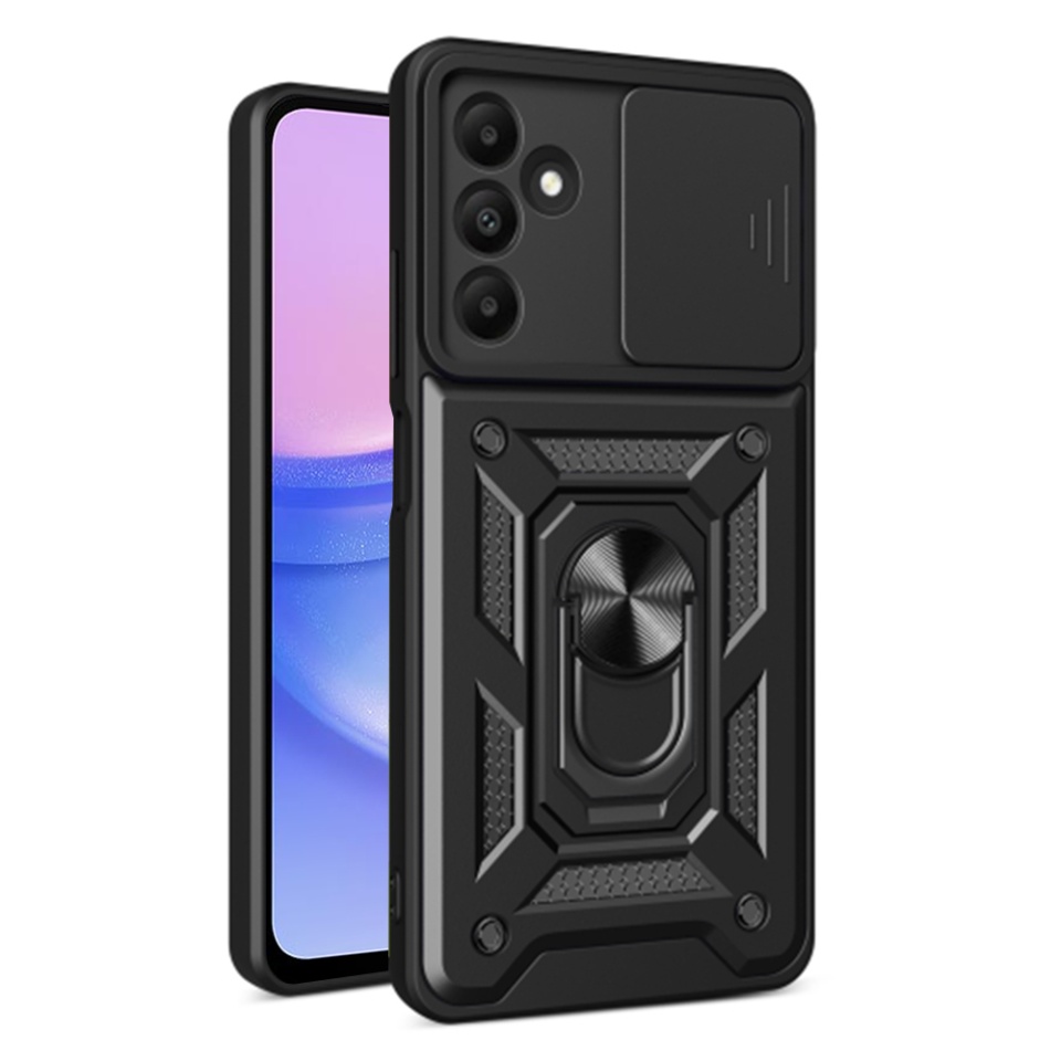 Husa pentru Samsung Galaxy A15 4G / Galaxy A15 5G, SKYDDAR INNOVATION, CamShield, Negru, set cu sticker