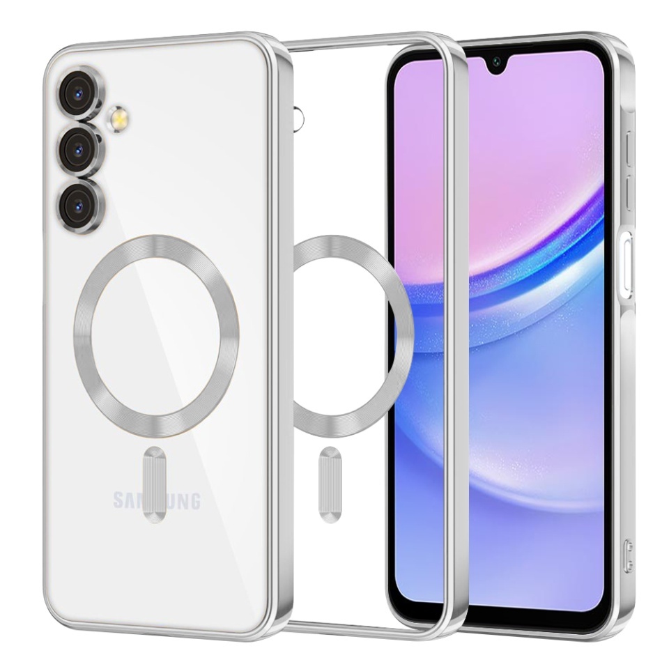 Husa pentru Samsung Galaxy A15 4G / Galaxy A15 5G, SKYDDAR INNOVATION, Luxury Shield Magsafe, Protectie Antisoc, set cu sticker, Argintiu