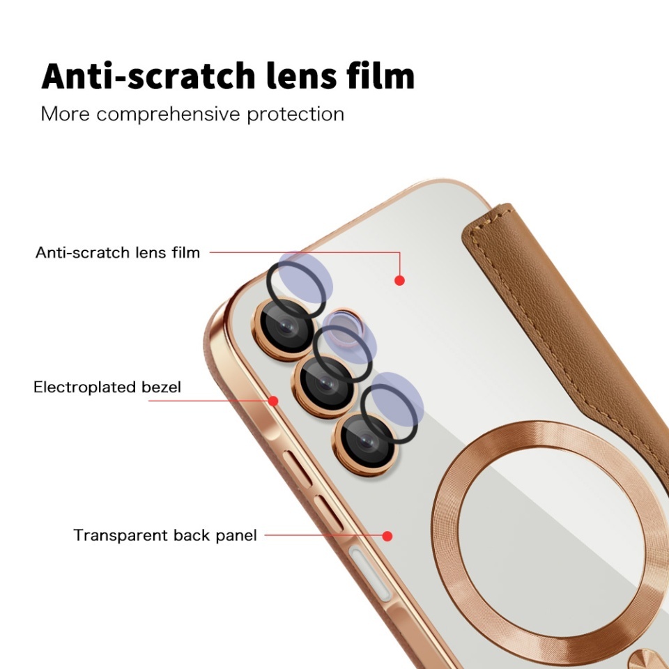 Husa pentru Samsung Galaxy A15 4G / Galaxy A15 5G tip carte, SKYDDAR INOVATION, SmartMag Book, Magsafe, RFiD, Suport Carduri, set cu sticker, Maro - 2 | YEO