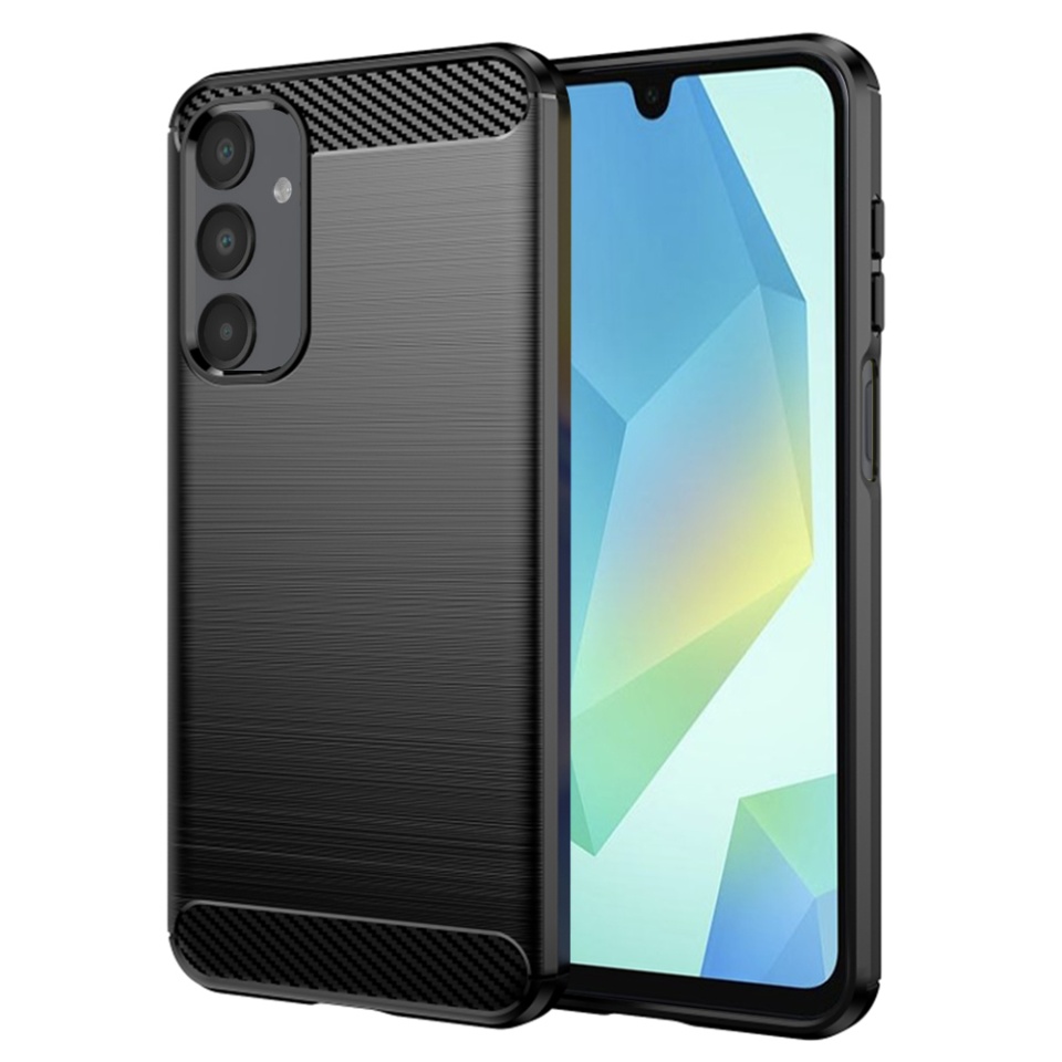 Husa pentru Samsung Galaxy A16 4G / Galaxy A16 5G, SKYDDAR INNOVATION, Carbon Silicone, din Silicon Premium, Slim, cu textura Fibra Carbon, Negru, set cu sticker