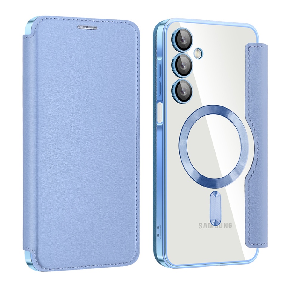 Husa pentru Samsung Galaxy A16 4G / Galaxy A16 5G tip carte, SKYDDAR INOVATION, SmartMag Book, Magsafe, RFiD, Suport Carduri, set cu sticker, Bleu - 1 | YEO