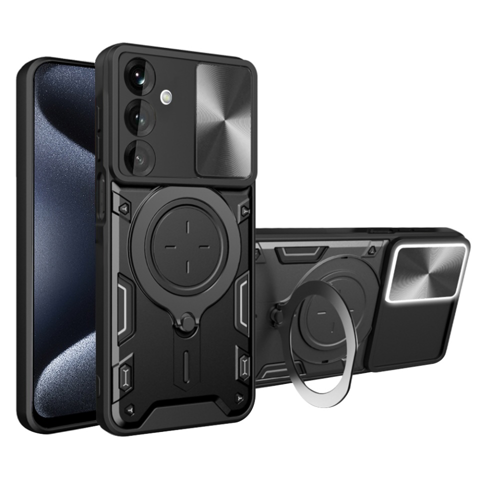 Husa pentru Samsung Galaxy A17 5G, SKYDDAR INNOVATION, CamGuard Pro, Inel Magnetic, Protectie Camera, set cu sticker, Negru