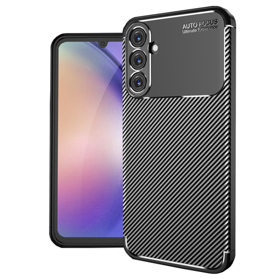 Husa pentru Samsung Galaxy A25 5G, SKYDDAR INNOVATION, CarbonFiber, Antisoc, Negru, set cu sticker