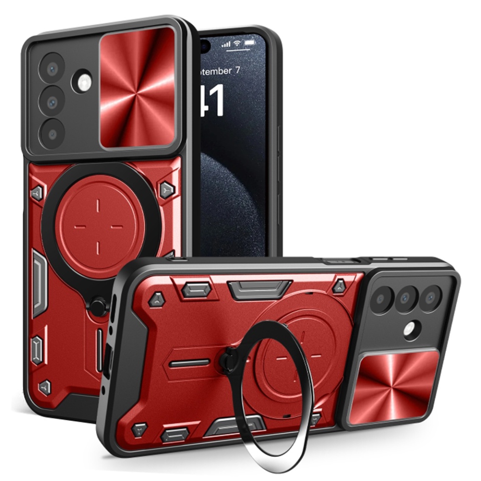 Husa pentru Samsung Galaxy A26 5G, cu inel magnetic si suport ajustabil, protectie completa camera, SKDR SafeCover - Rosu