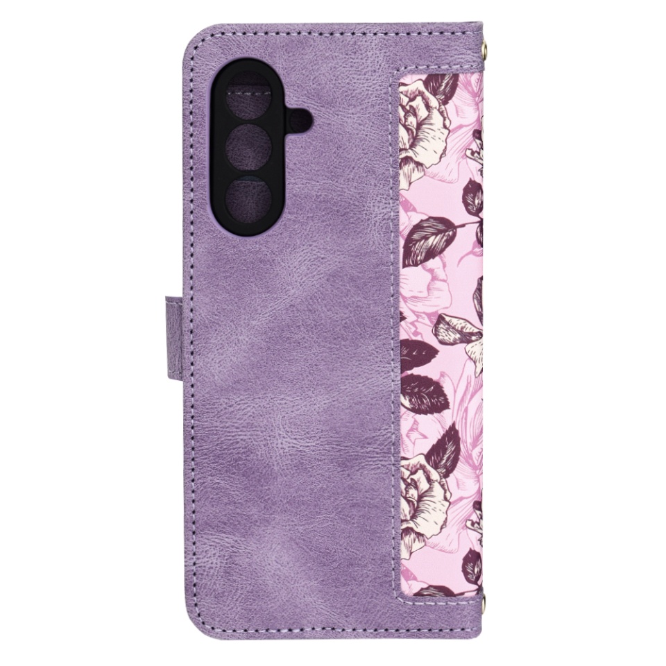 Husa pentru Samsung Galaxy A26 5G din Piele Ecologică cu Design Floral, Protecție 360°, Stand Integrat, Buzunare pentru Carduri, Floral Wallet - Mov - 2 | YEO