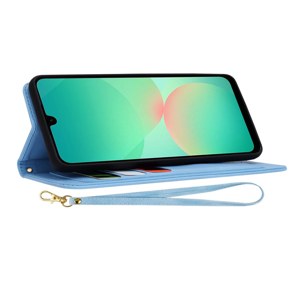 Husa pentru Samsung Galaxy A26 5G, SKYDDAR INNOVATION, Floral Wallet, din Piele Ecologică cu Design Floral, Protecție 360°, Stand Integrat, Buzunare pentru Carduri, Bleu, set cu sticker - 3 | YEO