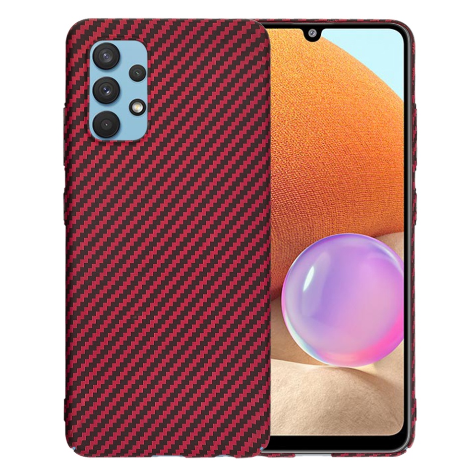 Husa pentru Samsung Galaxy A32 4G, Finisaj Premium cu Textura de Carbon, Design Elegant, SKDR CarbonFlex - Rosu