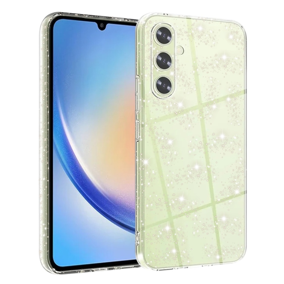 Husa pentru Samsung Galaxy A34 5G, SKYDDAR INNOVATION, SparkleSkin din Silicon TPU cu Sclipici, Design Elegant, set cu sticker, Transparenta