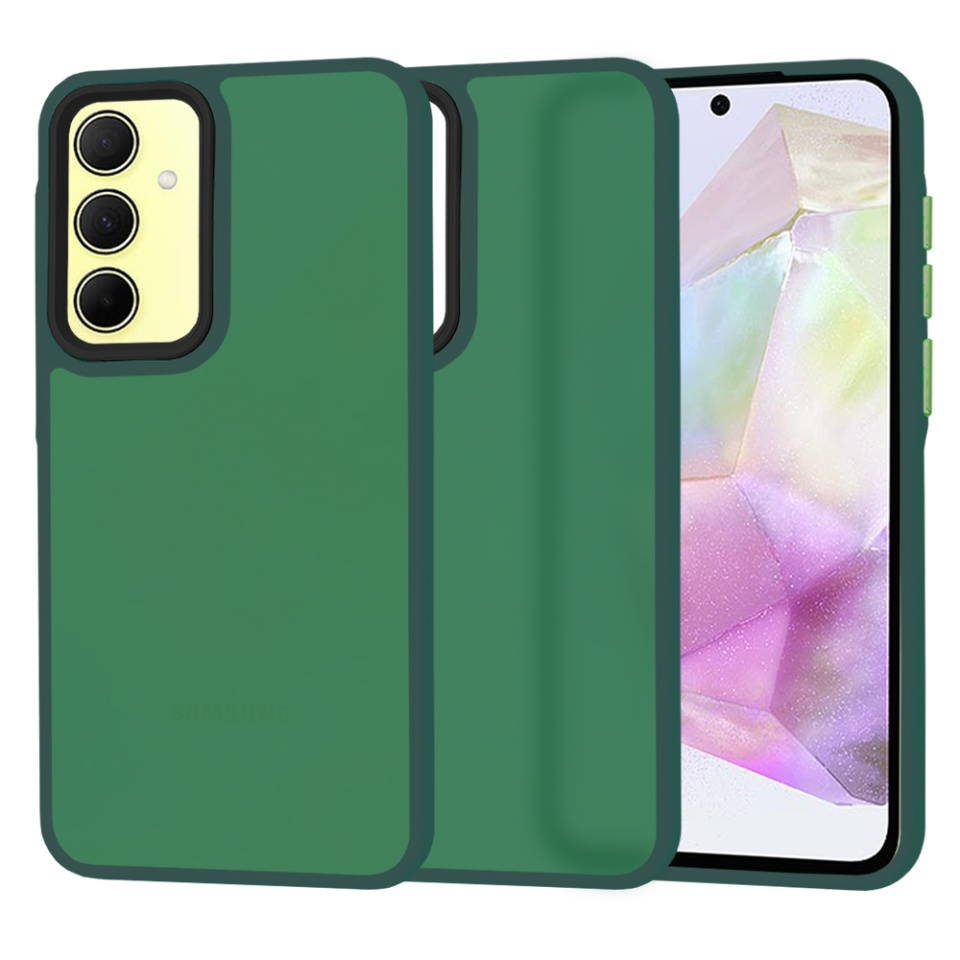 Husa pentru Samsung Galaxy A35 5G, ce Absoarbe Cele mai Aspre Socuri, Skyddar Frosted - Verde inchis