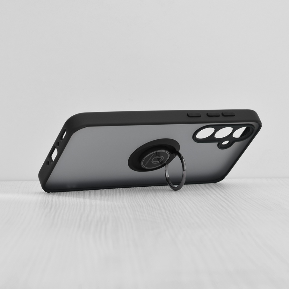 Husa pentru Samsung Galaxy A35 5G, SKYDDAR INNOVATION, Glinth cu Inel Rotativ 360° Magnetic, Negru, set cu sticker - 1 | YEO