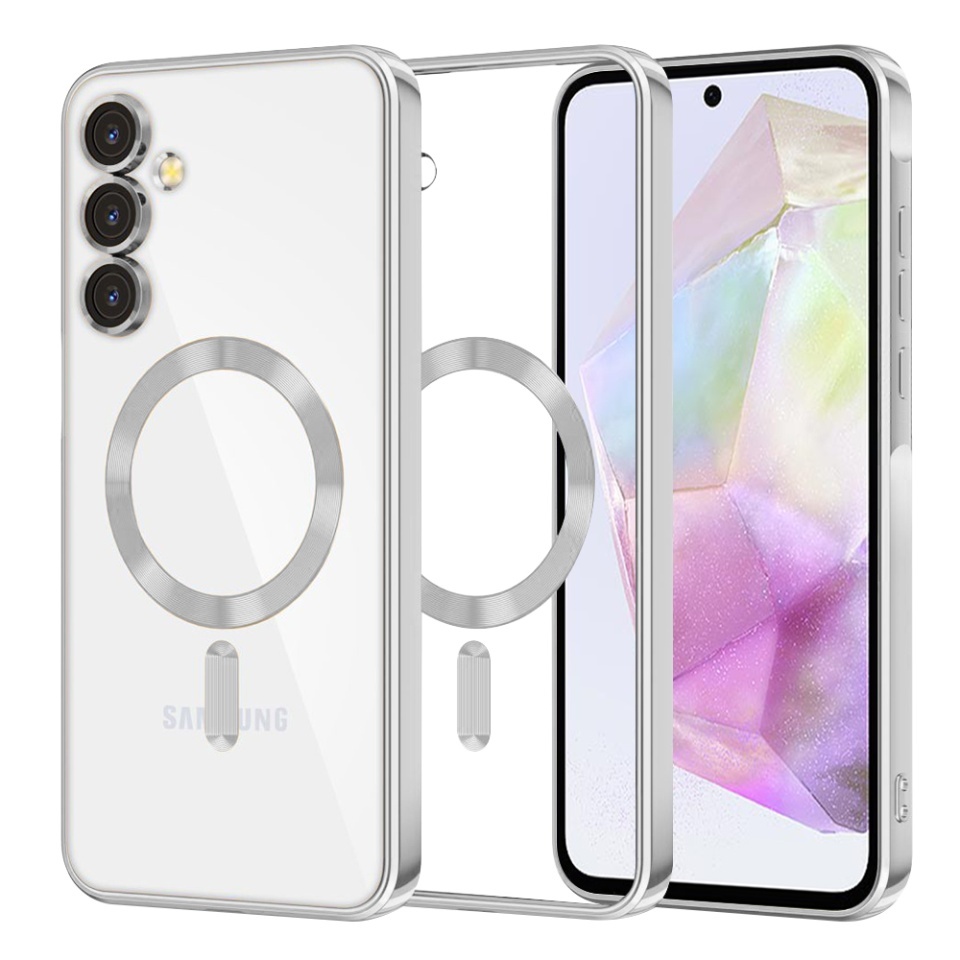 Husa pentru Samsung Galaxy A35 5G, SKYDDAR INNOVATION, Luxury Shield Magsafe, Protectie Antisoc, set cu sticker, Argintiu