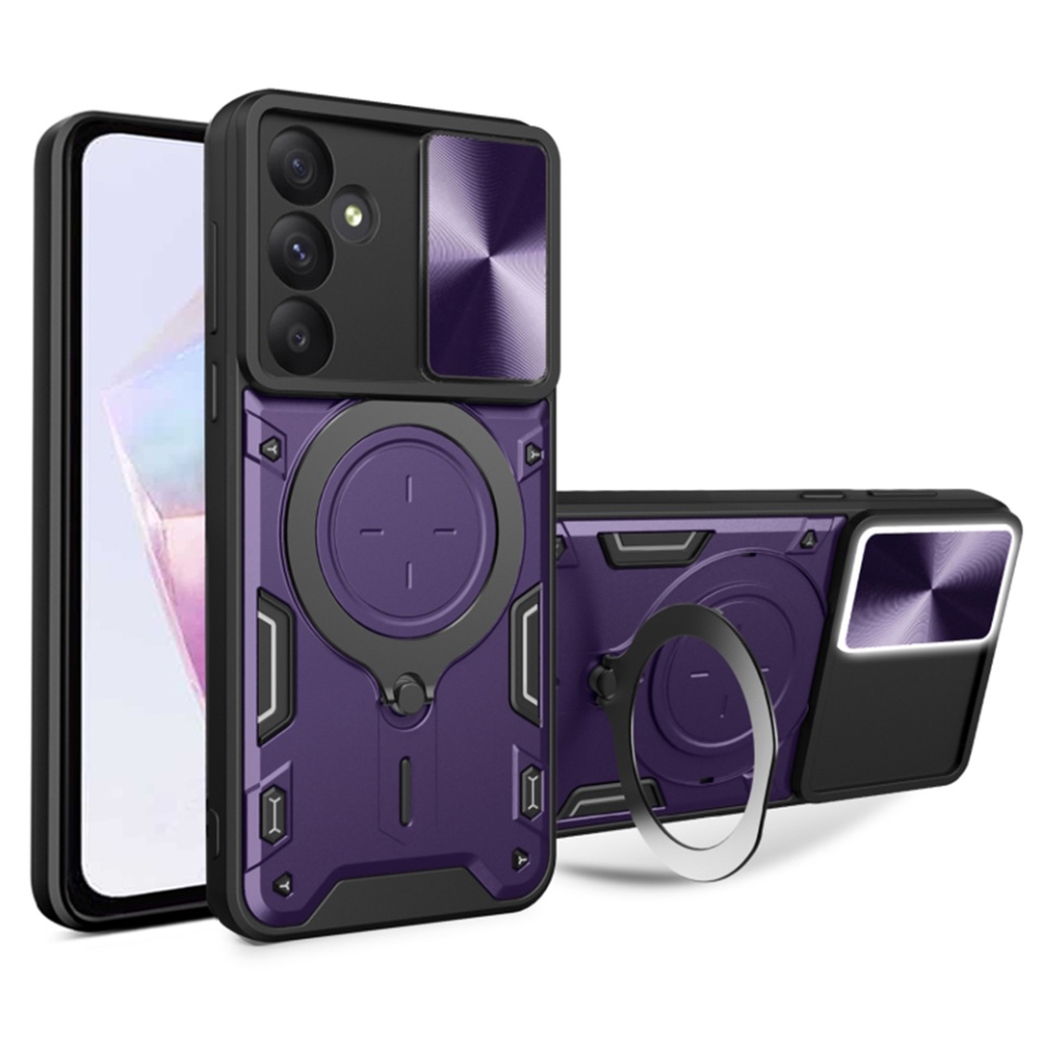 Husa pentru Samsung Galaxy A36 5G, cu inel magnetic si suport ajustabil, protectie completa camera, SKDR SafeCover - Mov