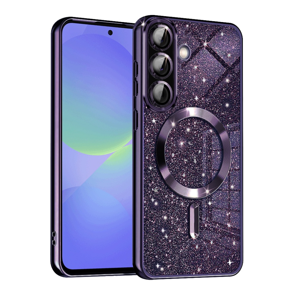 Husa pentru Samsung Galaxy A36 5G / Galaxy A56 5G, SKYDDAR INNOVATION, Luxury Glitter Magsafe, Antisoc, Fundal Detasabil 2-in-1, Protectie Superioara, Margini Ridicate, Mov, set cu sticker