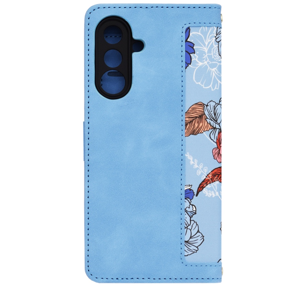 Husa pentru Samsung Galaxy A36 5G, SKYDDAR INNOVATION, Floral Wallet, din Piele Ecologică cu Design Floral, Protecție 360°, Stand Integrat, Buzunare pentru Carduri, Bleu, set cu sticker - 2 | YEO