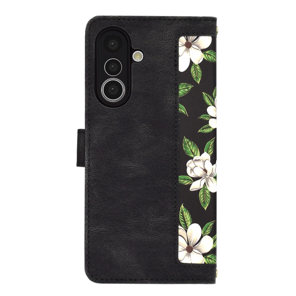 Husa pentru Samsung Galaxy A36 5G, SKYDDAR INNOVATION, Floral Wallet, din Piele Ecologică cu Design Floral, Protecție 360°, Stand Integrat, Buzunare pentru Carduri, Negru, set cu sticker - 2 | YEO