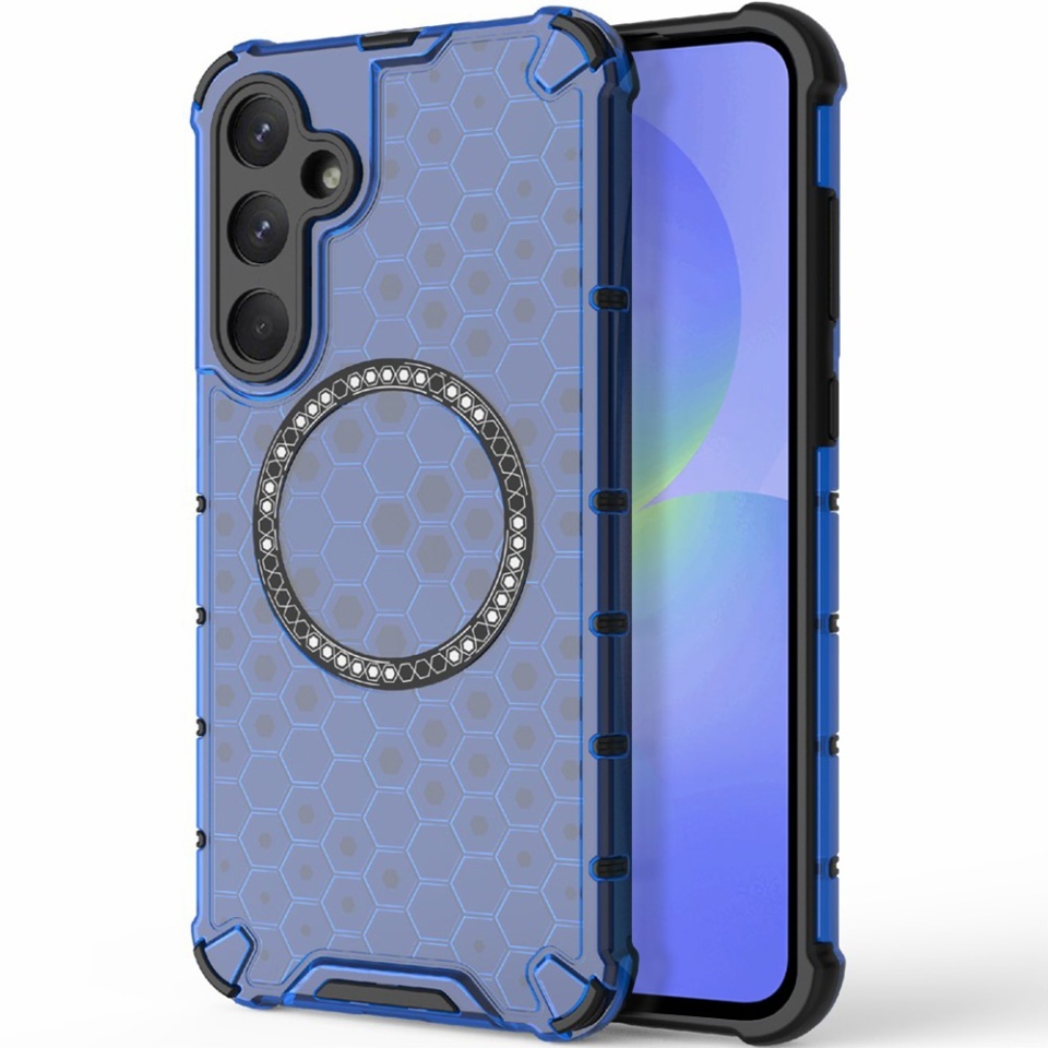 Husa pentru Samsung Galaxy A36 5G, SKYDDAR INNOVATION, HoneyComb Shield MagSafe, Antisoc, set cu sticker, Albastru