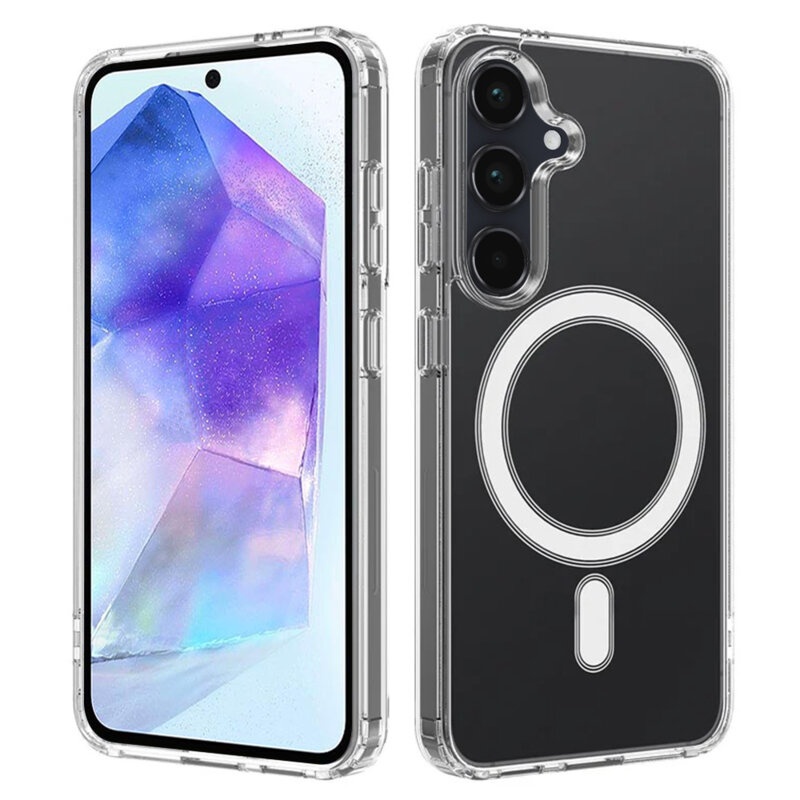 Husa pentru Samsung Galaxy A36 5G, SKYDDAR INNOVATION, Shockproof MagSafe, Transparenta, set cu sticker
