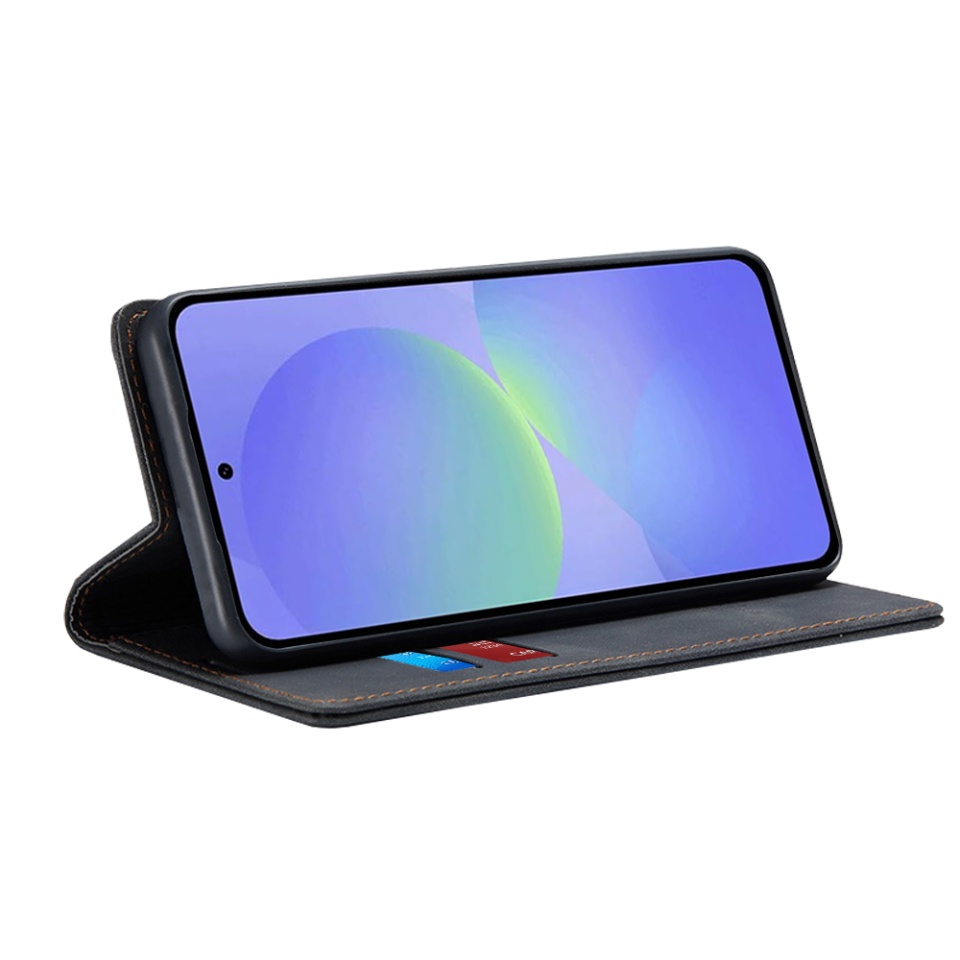 Husa pentru Samsung Galaxy A36 5G, SKYDDAR INNOVATION, Soft Wallet, tip Carte din piele Eco Premium, cu Portofel Interior, Negru, set cu sticker - 1 | YEO