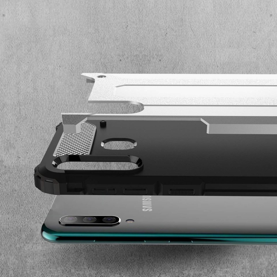 Husa pentru Samsung Galaxy A50 / Galaxy A30s / Galaxy A50s, SKYDDAR INNOVATION, Hybrid Armor, din Plastic Dur, Margini Cauciucate, Antisoc, set cu sticker, Negru - 1 | YEO