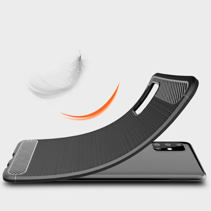 Husa pentru Samsung Galaxy A51 4G, SKYDDAR INNOVATION, Carbon Silicone, din Silicon Slim, cu textura Fibra Carbon, set cu sticker, Negru - 1 | YEO