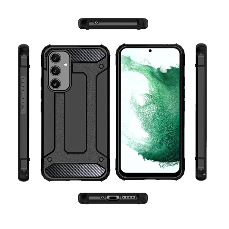 Husa pentru Samsung Galaxy A54, SKYDDAR INNOVATION, Hybrid Armor, din Plastic Dur, Margini Cauciucate, Antisoc, set cu sticker, Negru - 1 | YEO