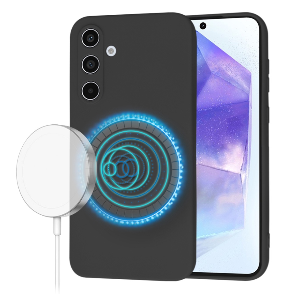 Husa pentru Samsung Galaxy A55 5G din Silicon Catifelat, Protectie Premium, Skyddar SoftElegance Magsafe - Negru