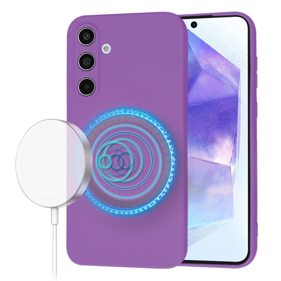 Husa pentru Samsung Galaxy A55 5G din Silicon Catifelat, Protectie Premium, Skyddar SoftElegance Magsafe - Mov