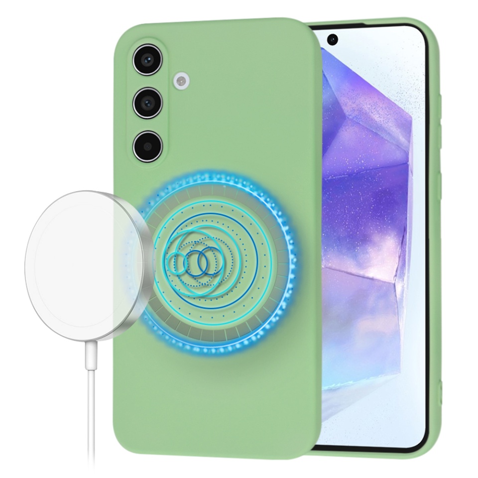 Husa pentru Samsung Galaxy A55 5G din Silicon Catifelat, Protectie Premium, Skyddar SoftElegance Magsafe - Verde deschis