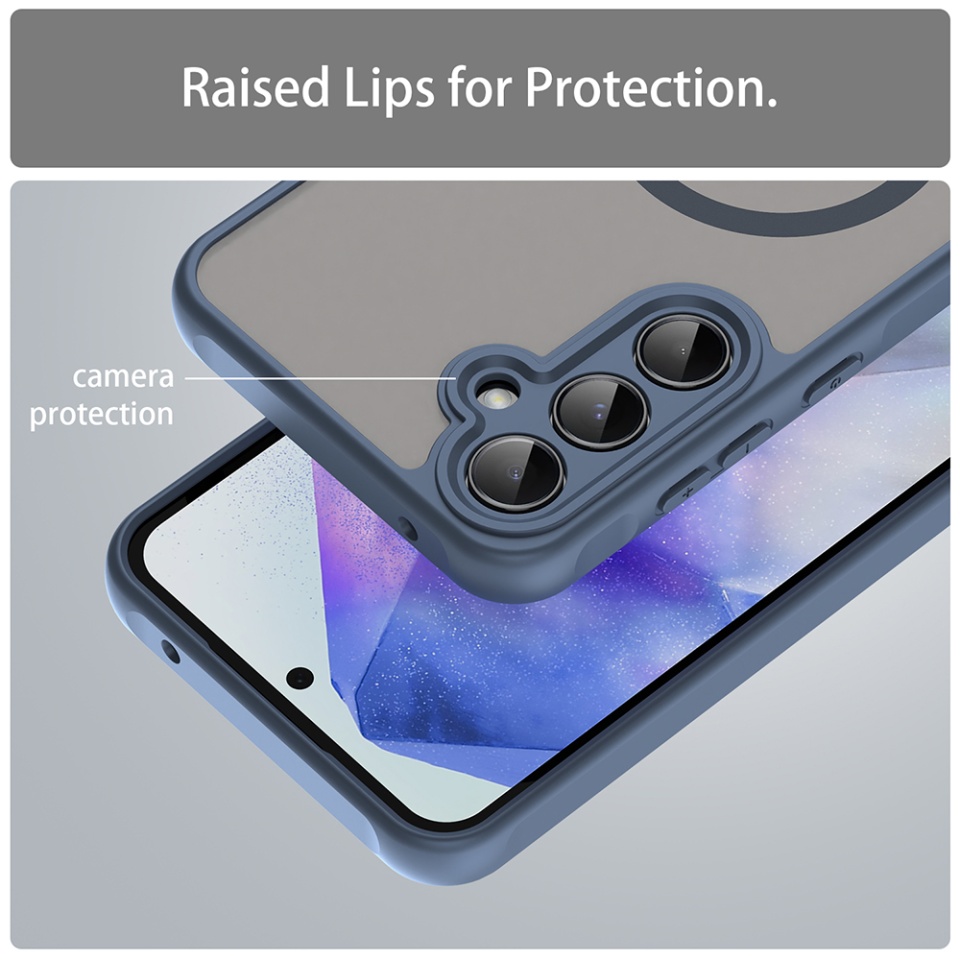 Husa pentru Samsung Galaxy A55 5G, SKYDDAR INNOVATION, HaloFrost MagSafe II, Antisoc, set cu sticker, Bluemarin - 3 | YEO